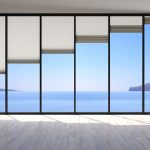 3d,Illustration.,Glass,Wall,Of,The,Room,With,Roller,Blinds.
